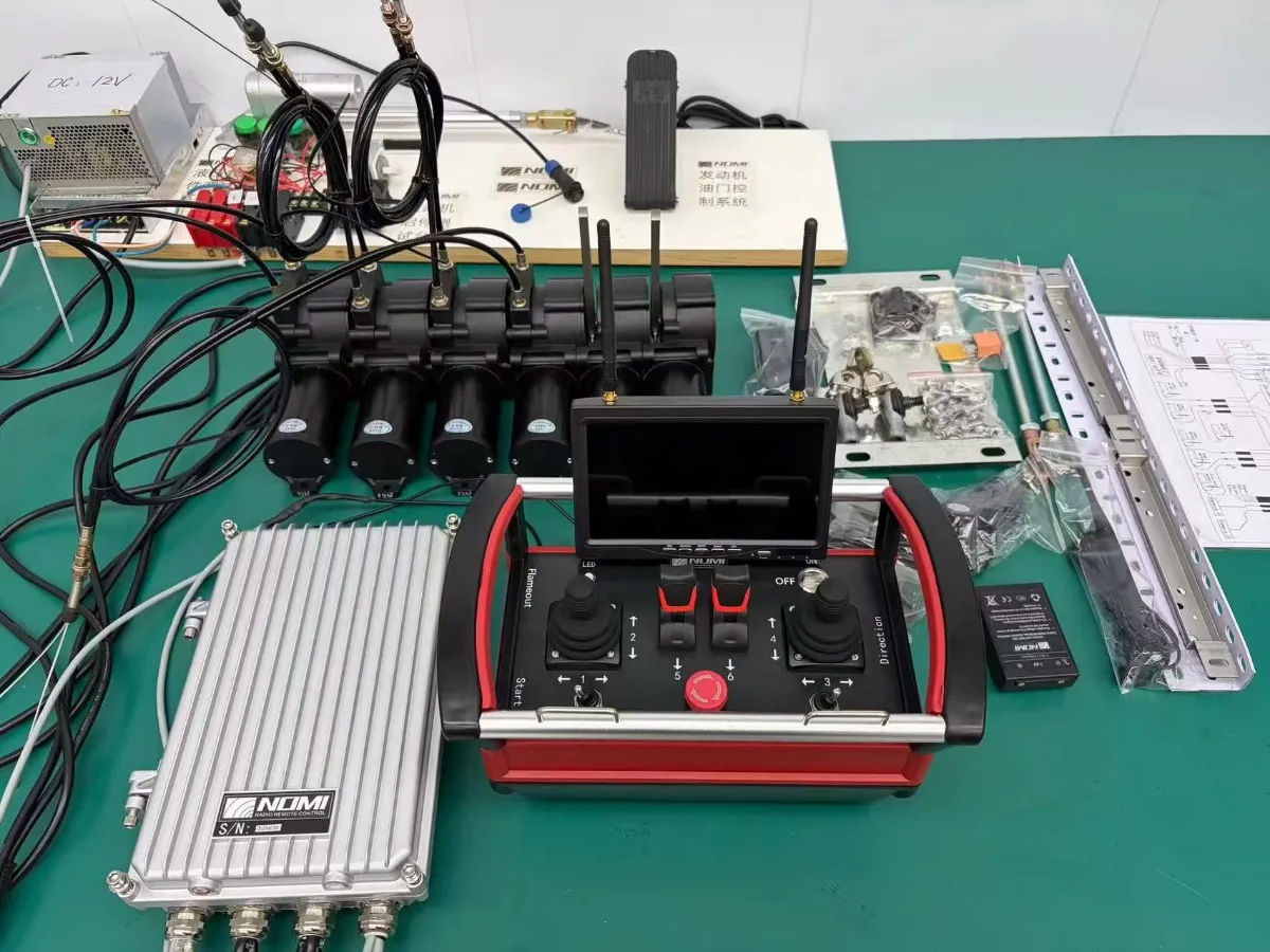 Nomi Industrial radio remote control system architecture from transmitter to receiver, machine controller, hydraulic valve, and actuator