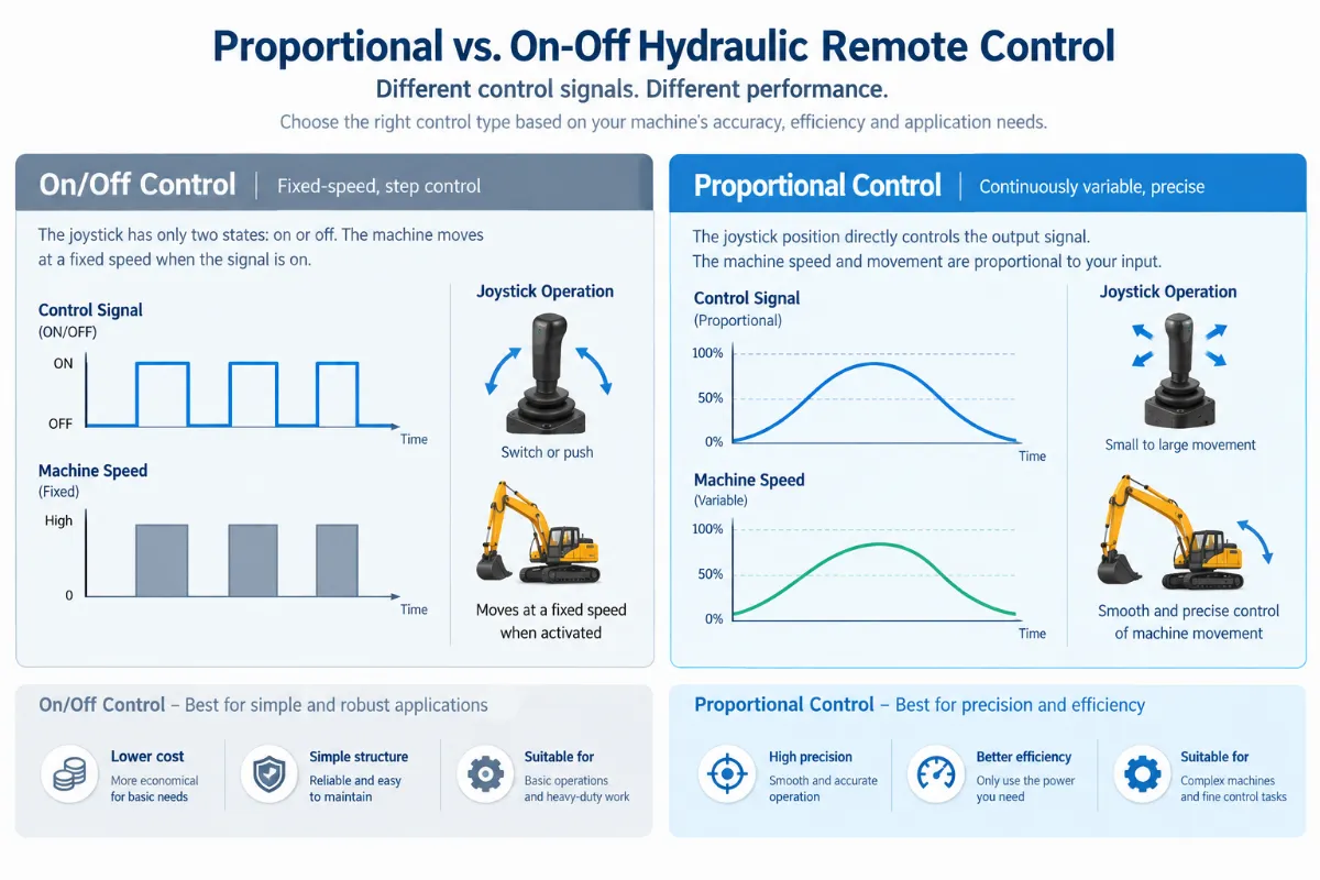 Proportional vs on-off control for industrial hydraulic remote controls