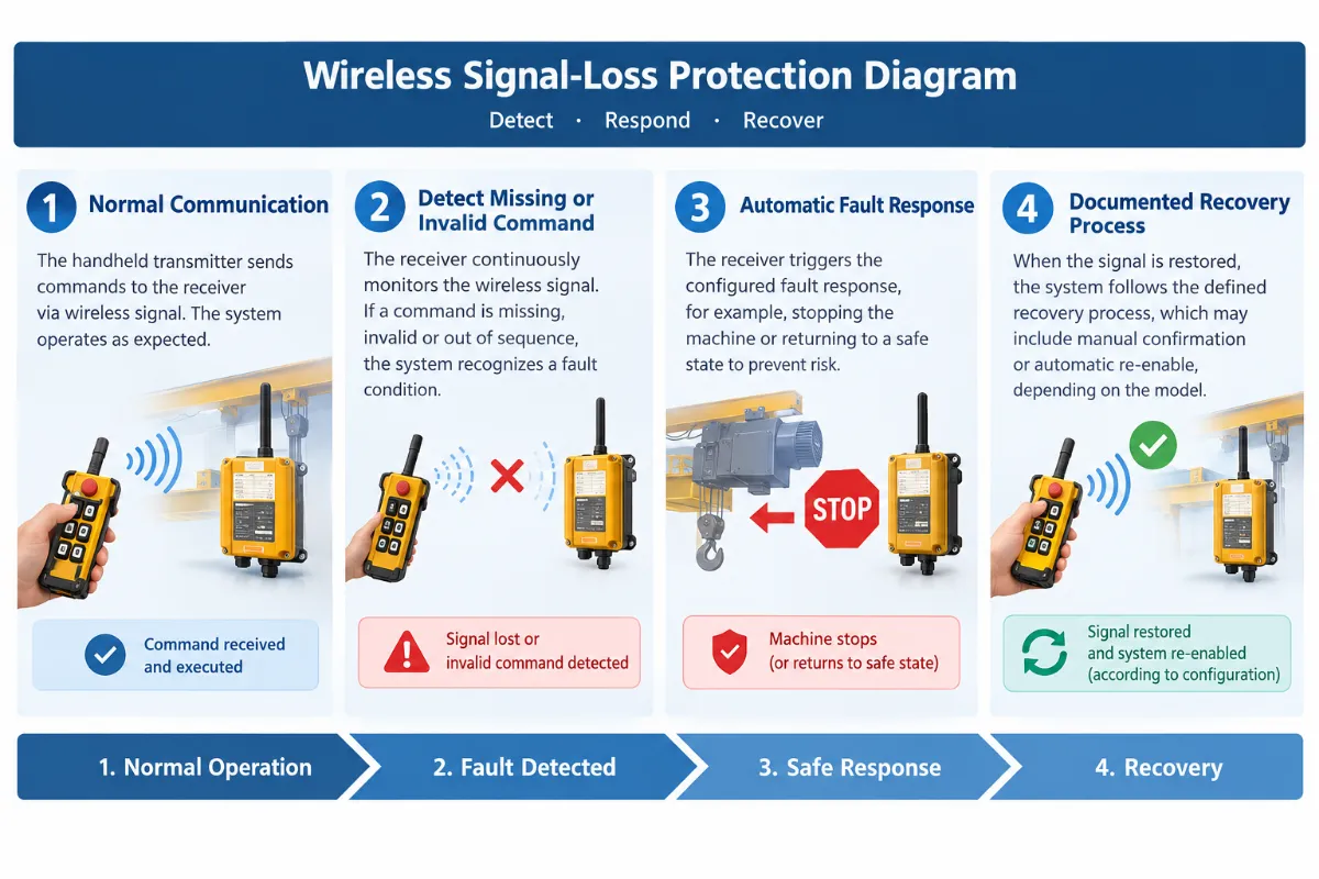 Wireless remote control signal loss detection and automatic stop response diagram